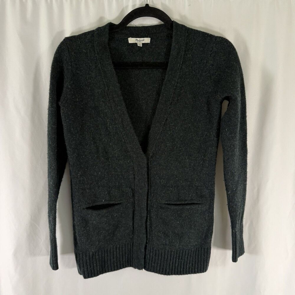 Madewell 100% Merino Wool Cardigan Sweater Women's XS Green Button Up VNeck